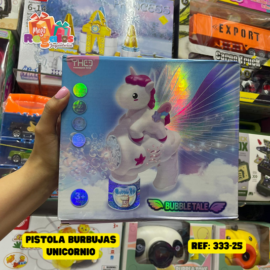 Pistola burbujas unicornio