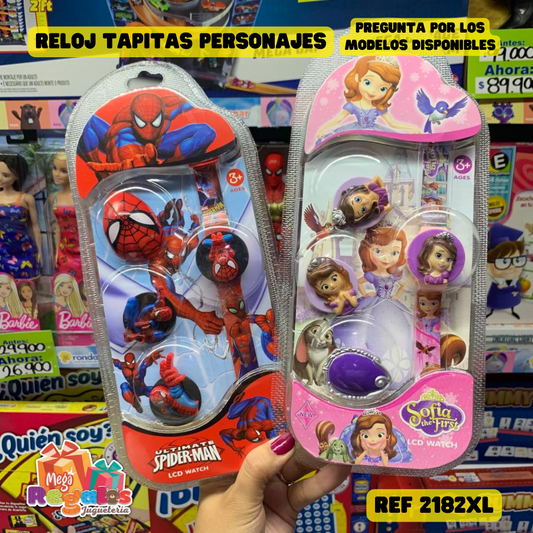 Reloj personajes tapitas X4